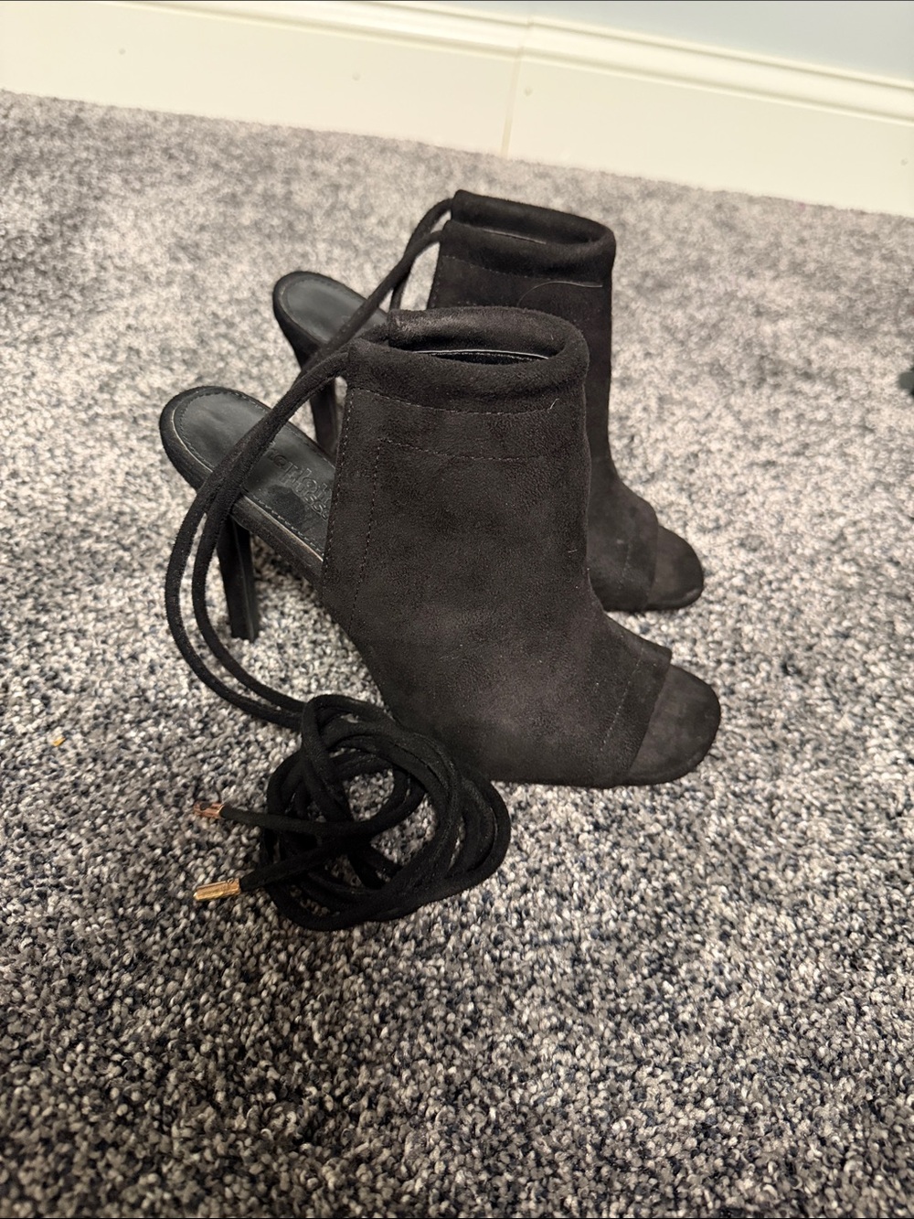 Charlotte Russe Black Suede Peep-Toe Lace-Up Stiletto Heels